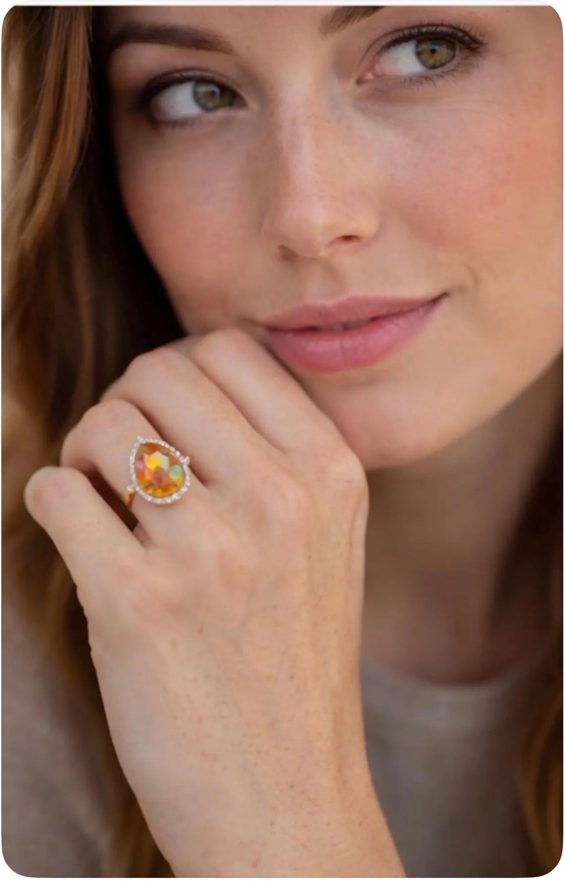 MEXICAN FIRE OPAL & Diamonds Ring