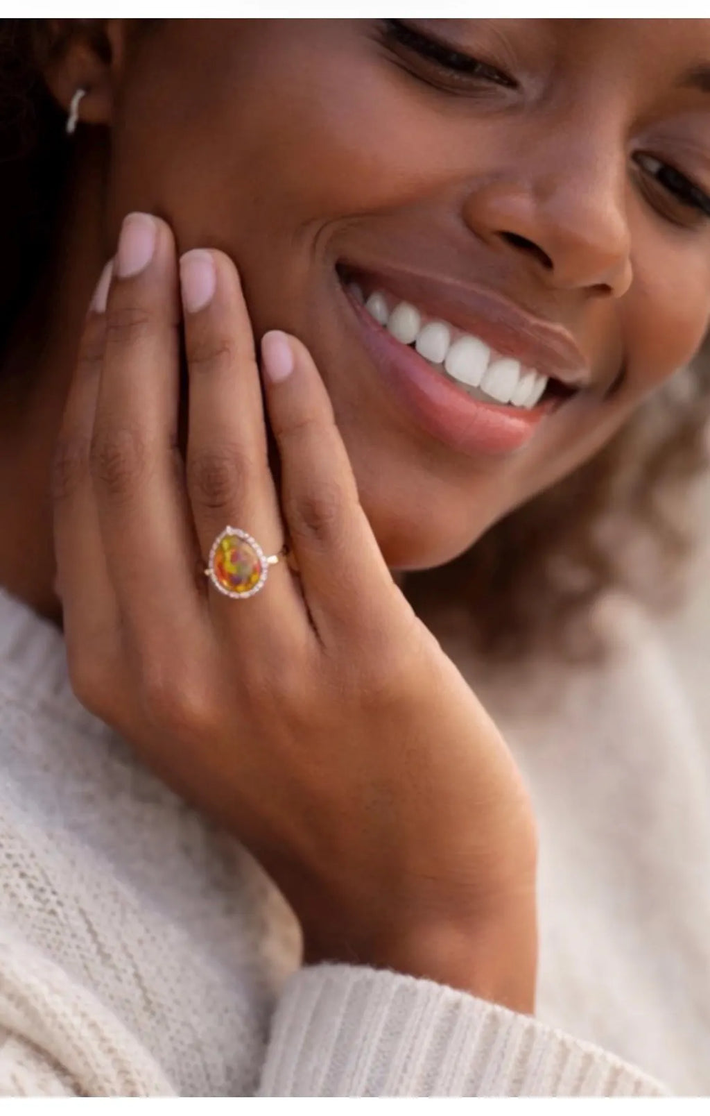 MEXICAN FIRE OPAL & Diamonds Ring