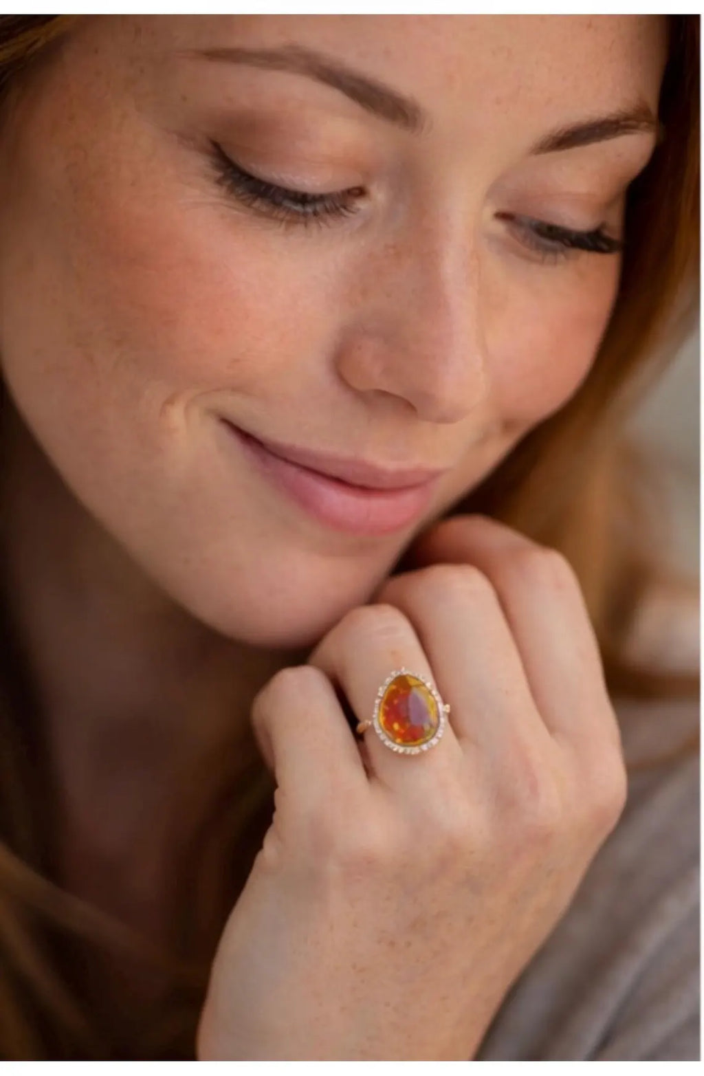 MEXICAN FIRE OPAL & Diamonds Ring