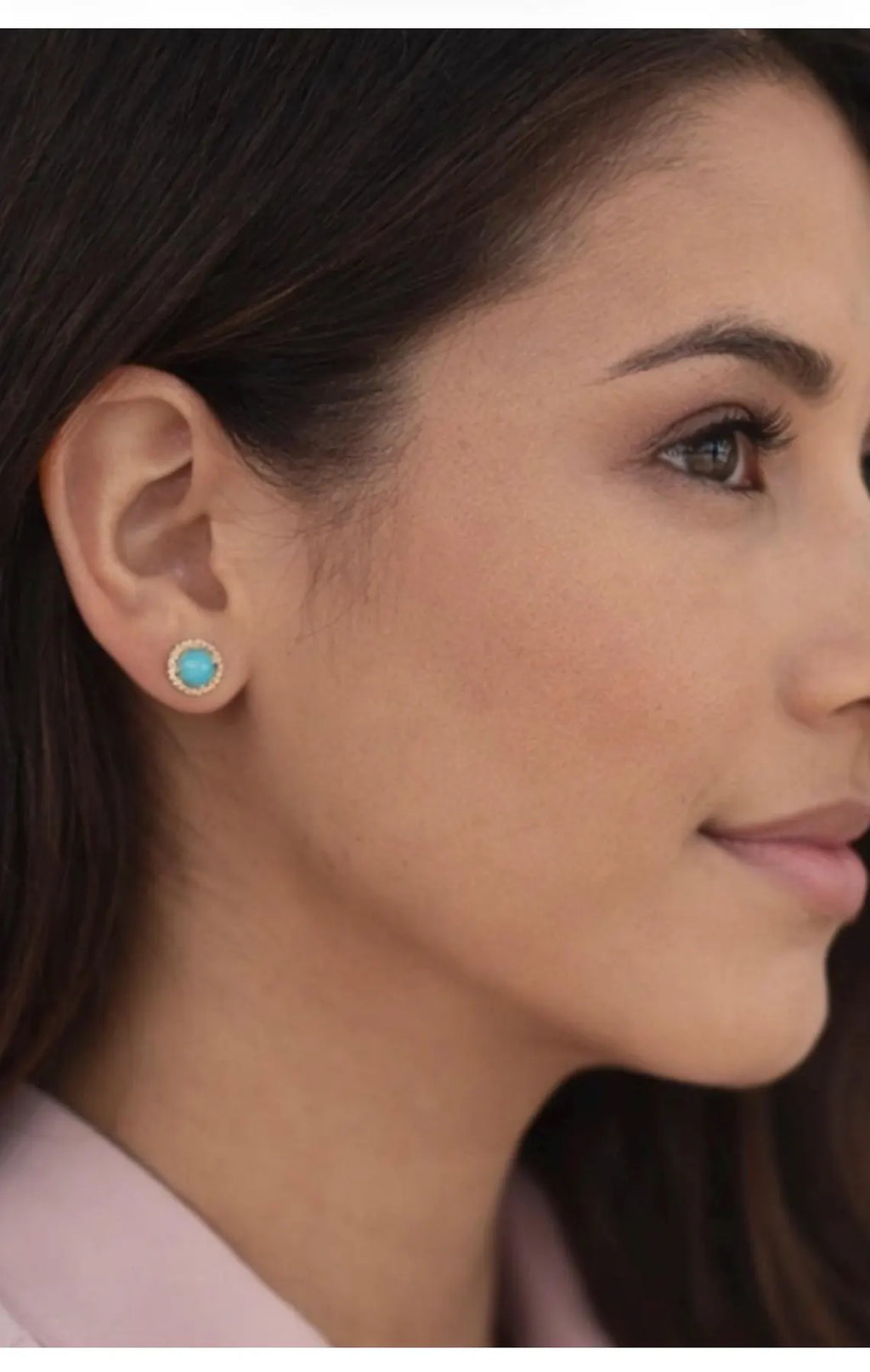 Diamond Stud Turquoise Earrings 14K Gold