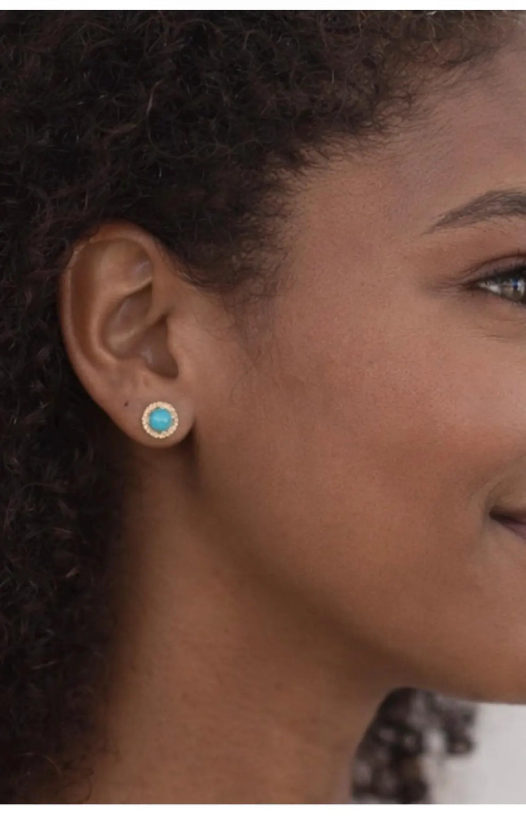 Diamond Stud Turquoise Earrings 14K Gold
