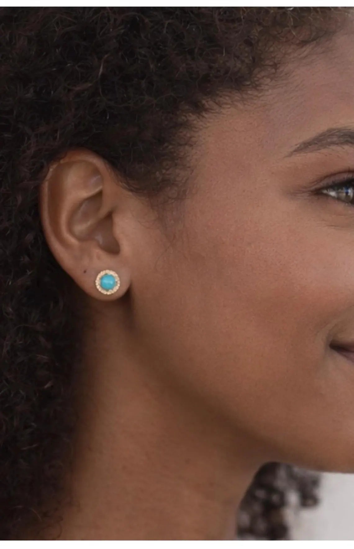 Diamond Stud Turquoise Earrings 14K Gold