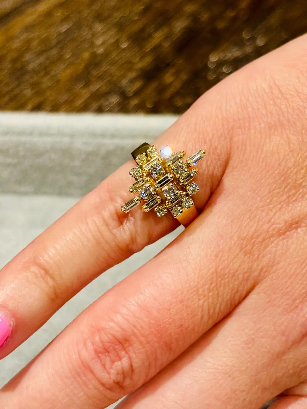 Cluster Dome Ring with Diamonds on 18K Gold