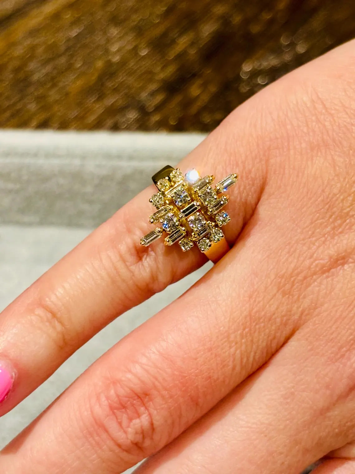 Cluster Dome Ring with Diamonds on 18K Gold