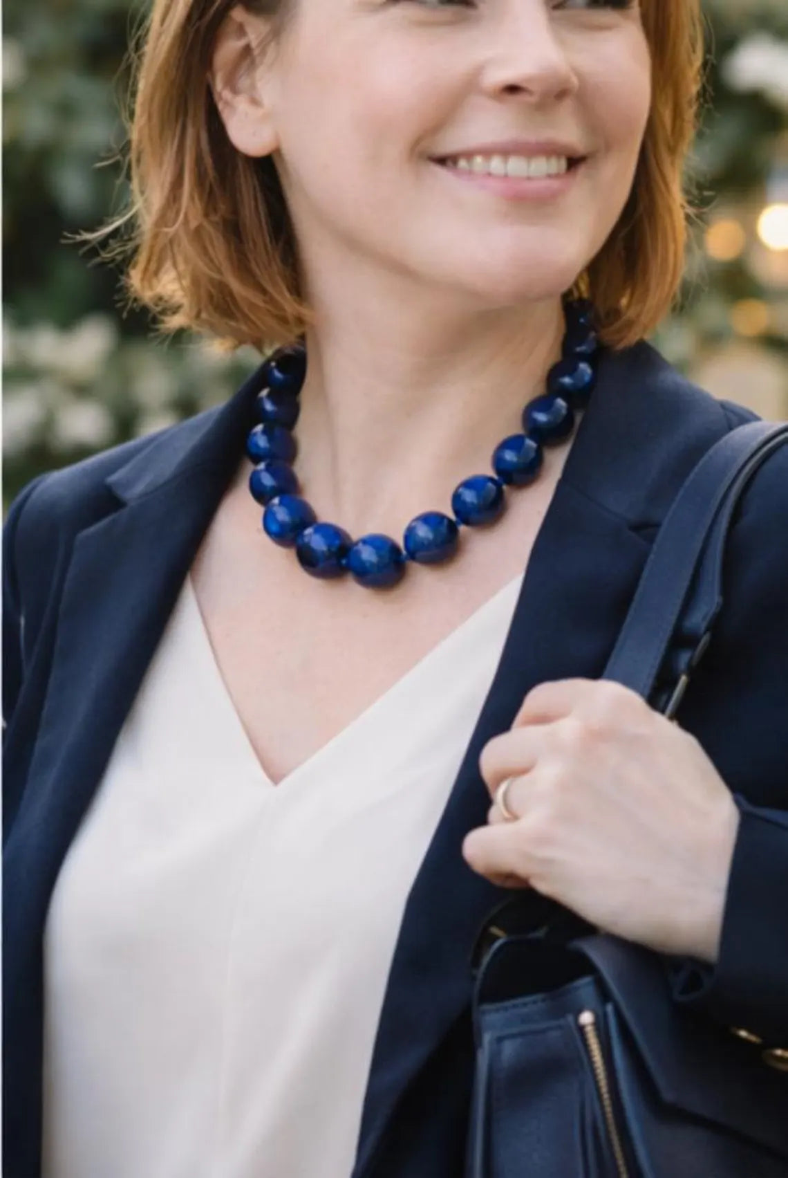 Large Lapis Lazuli Bead Necklace with Silver Magnetic Clasp, Late 20th Century