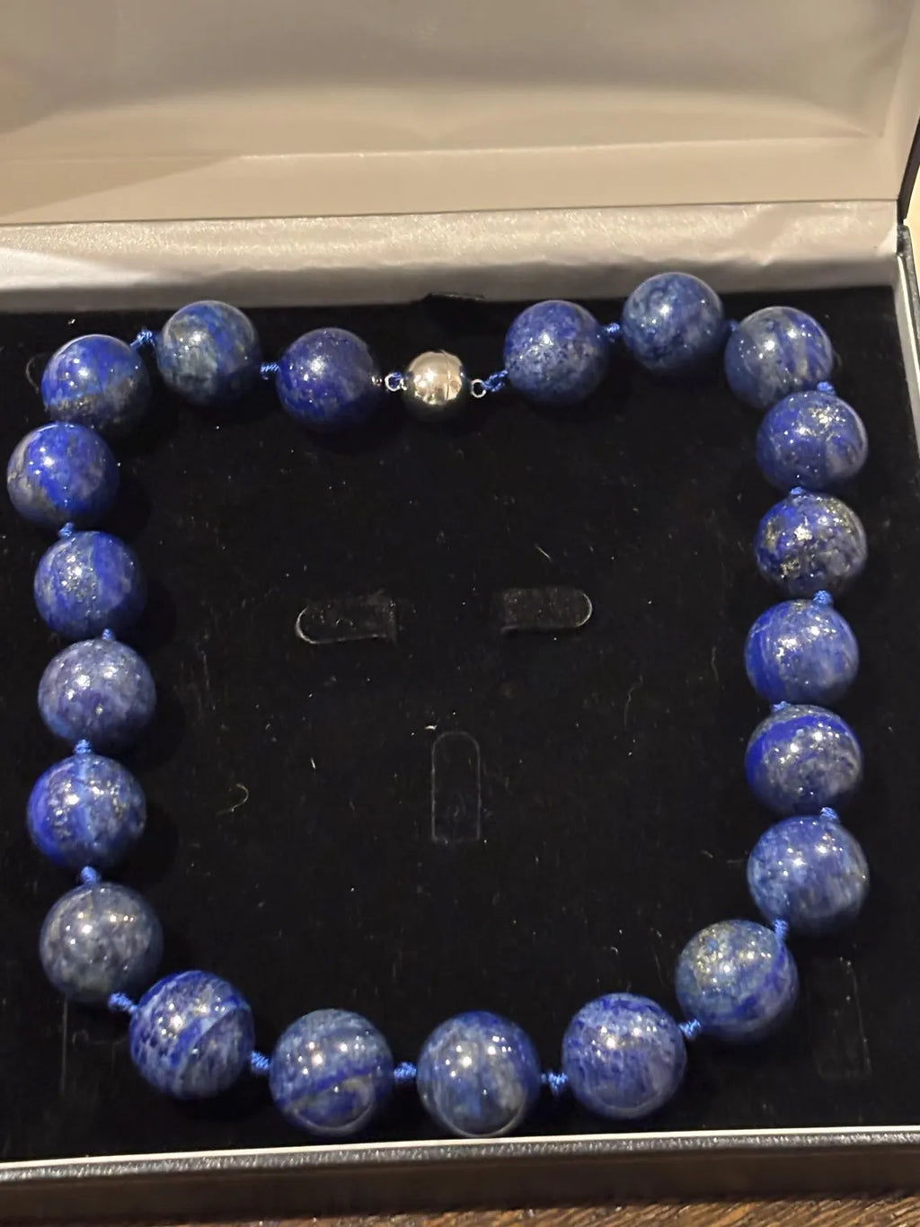 Large Lapis Lazuli Bead Necklace with Silver Magnetic Clasp, Late 20th Century