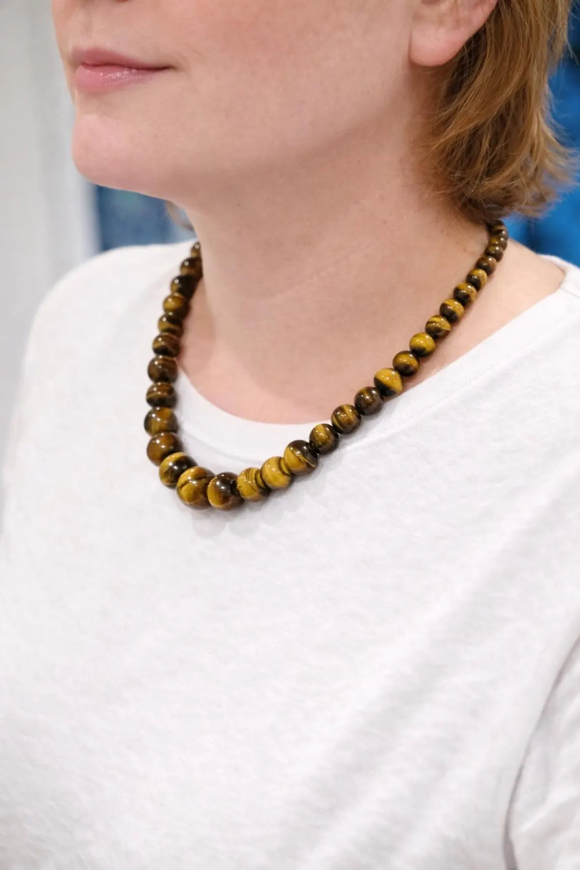 Striking Graduated Tiger’s Eye and Sterling Silver Necklace