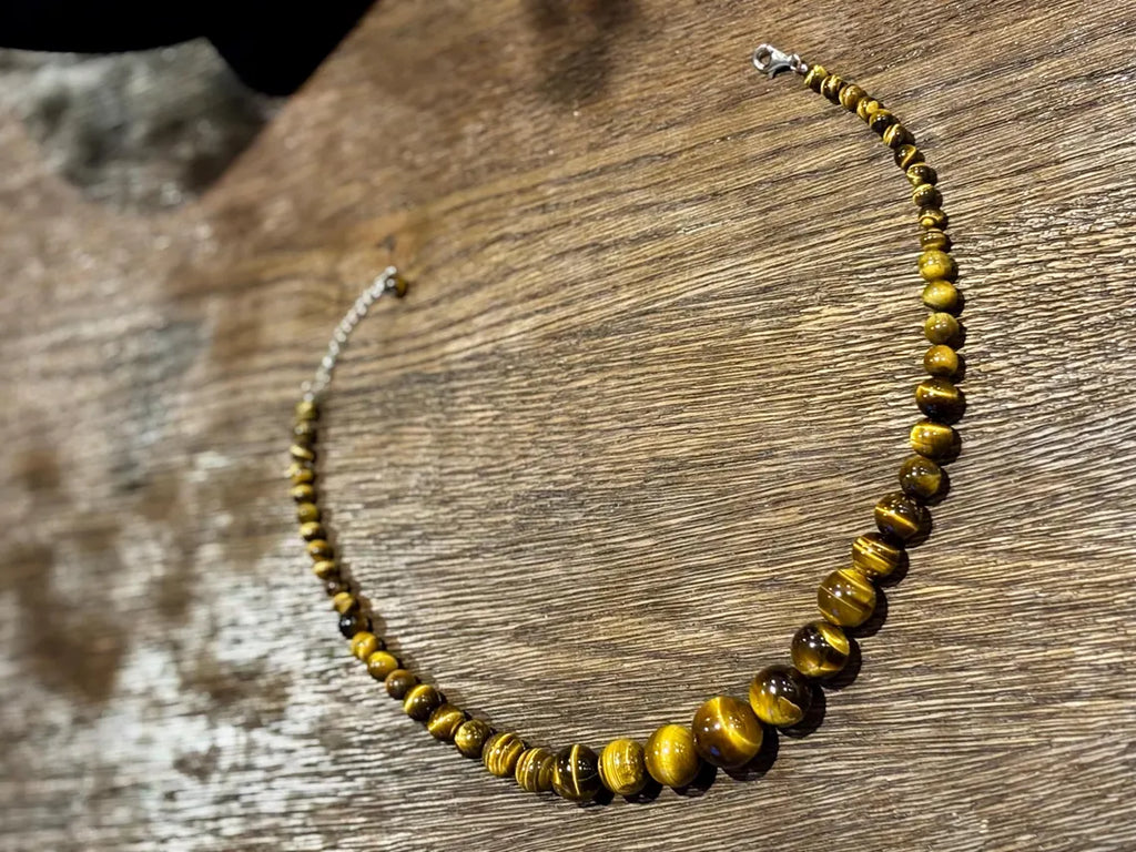 Striking Graduated Tiger’s Eye and Sterling Silver Necklace