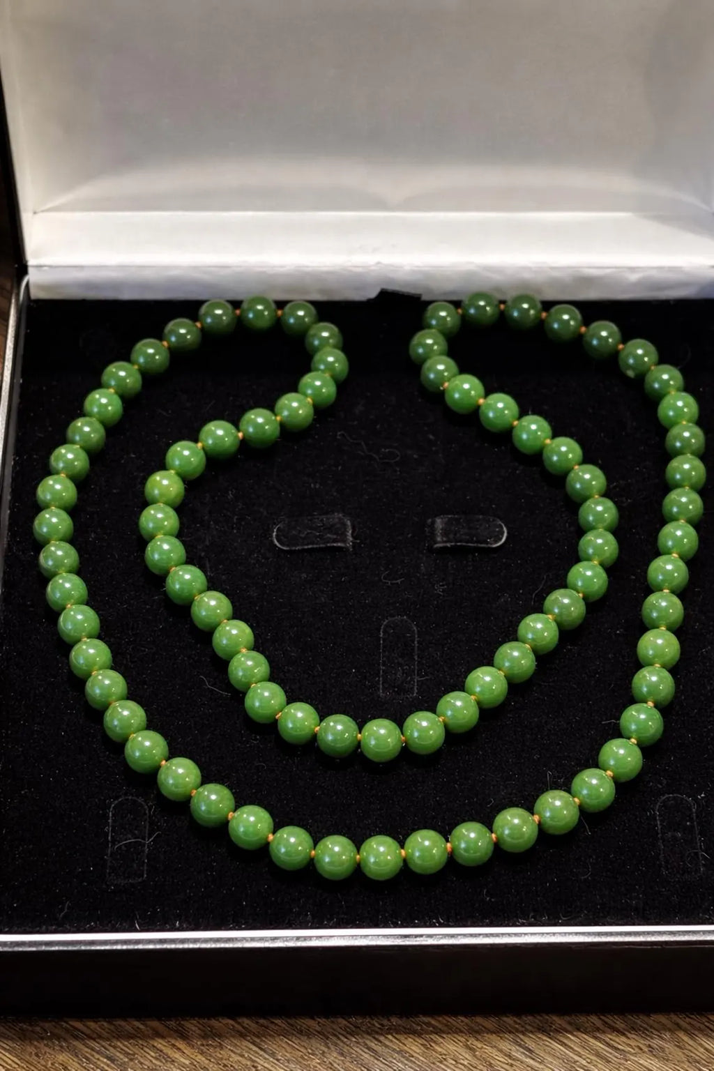 Nephrite Jade Bead Necklace, 119 Grams, Mid-20th Century
