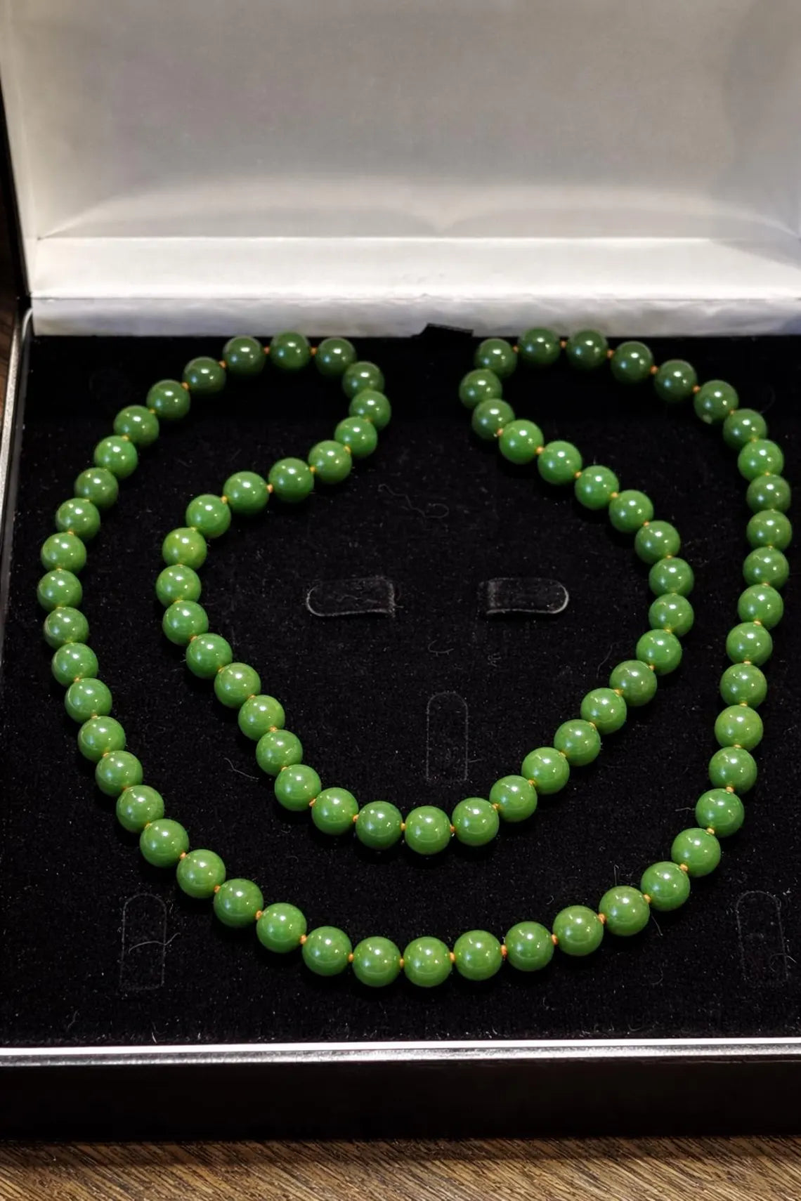 Nephrite Jade Bead Necklace, 119 Grams, Mid-20th Century
