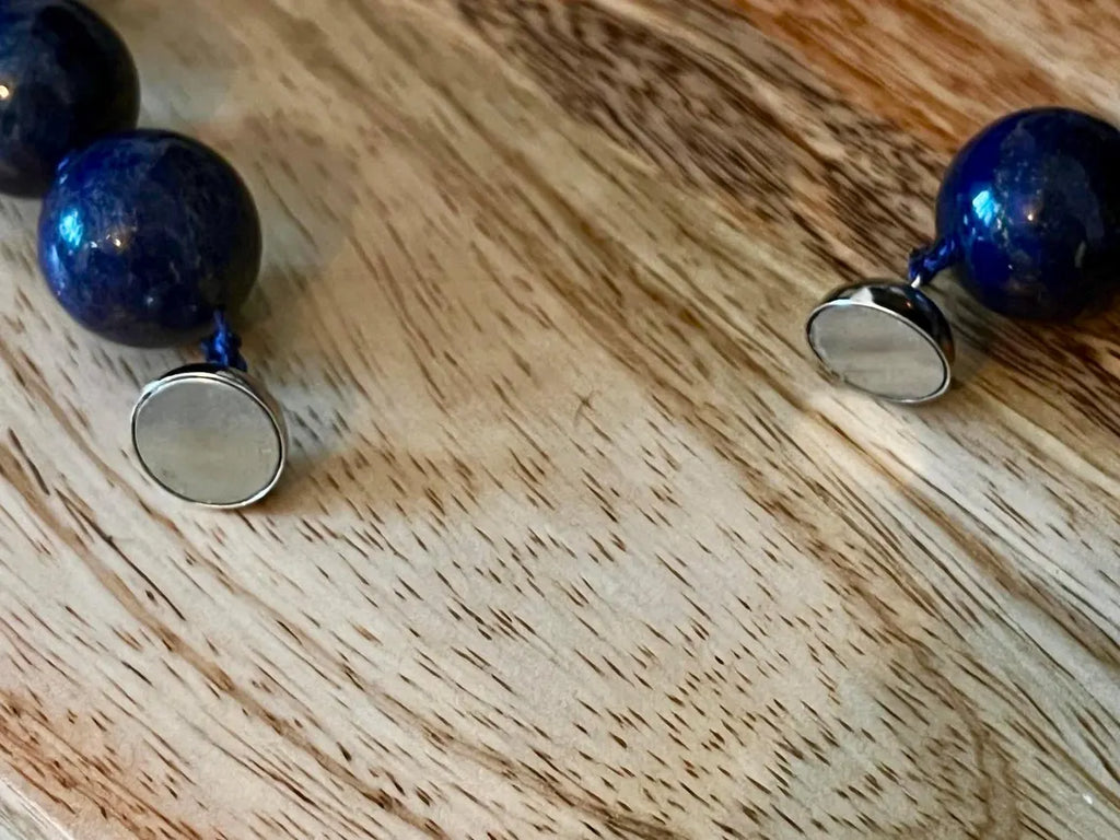 Large Lapis Lazuli Bead Necklace with Silver Magnetic Clasp, Late 20th Century