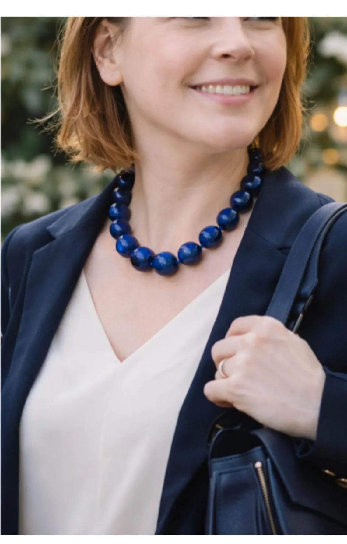 Large Lapis Lazuli Bead Necklace with Silver Magnetic Clasp, Late 20th Century