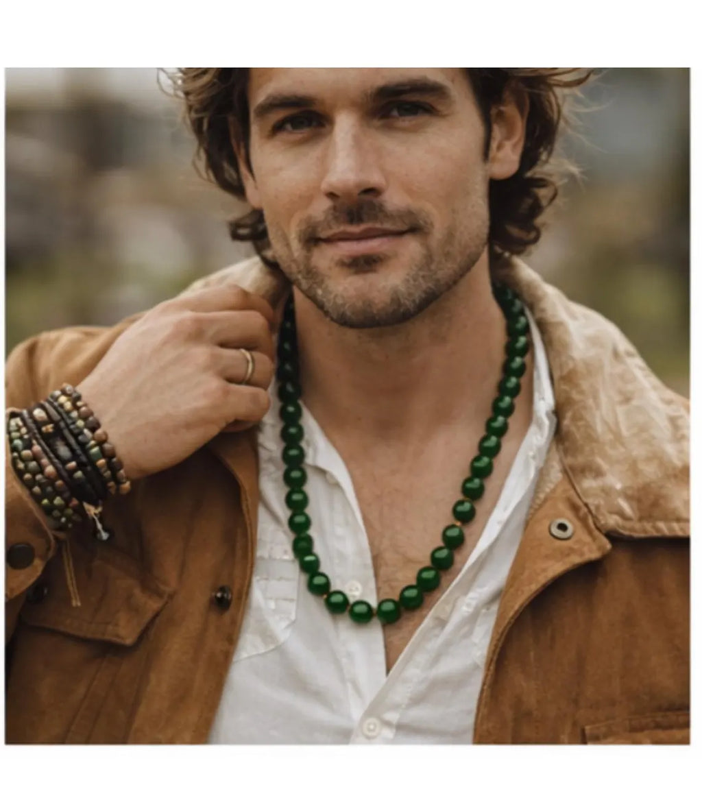 Nephrite Jade Bead Necklace, 119 Grams, Mid-20th Century