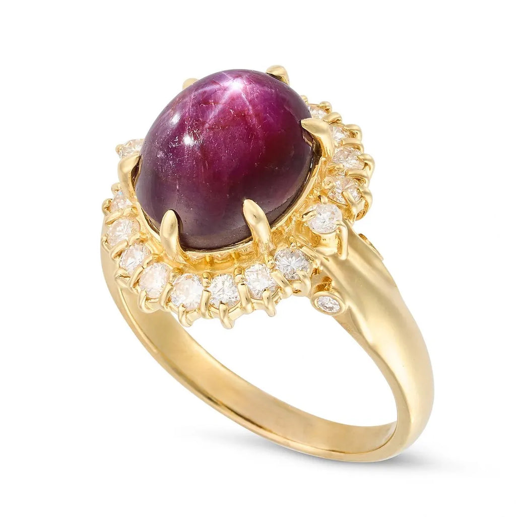 Large 8.50ct Natural Unheated Star Ruby Diamond Cluster Ring, GCS Certified, 18k Gold