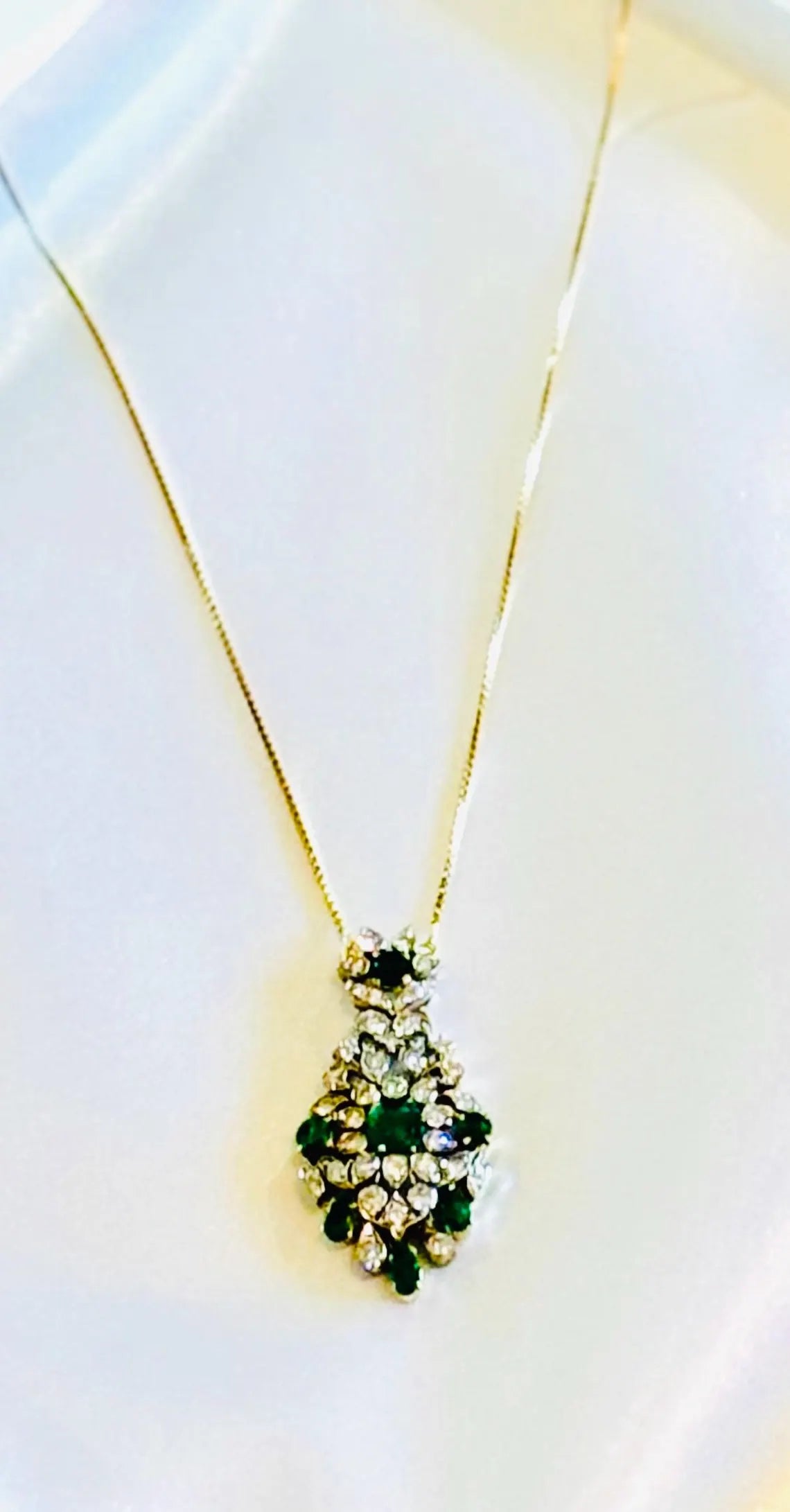 Edwardian Style Emerald and Diamond Drop Pendant Necklace, 18K Yellow Gold