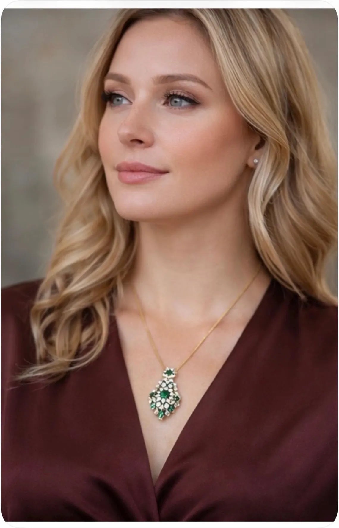 Edwardian Style Emerald and Diamond Drop Pendant Necklace, 18K Yellow Gold