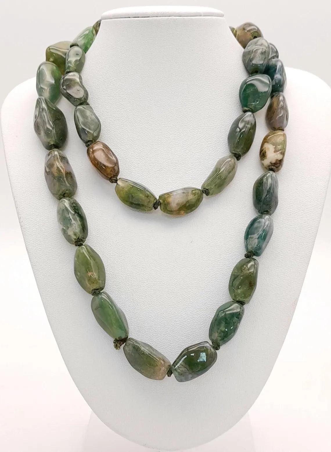 Vintage 1920s–40s Moss Agate Long Necklace