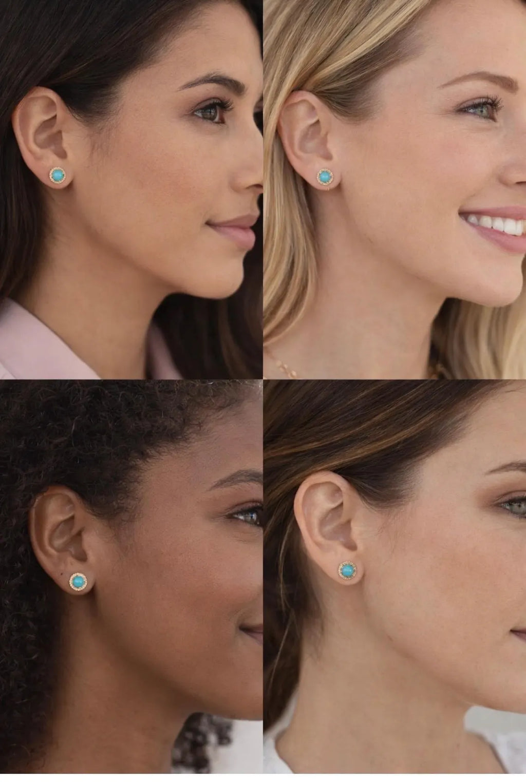 Diamond Stud Turquoise Earrings 14K Gold