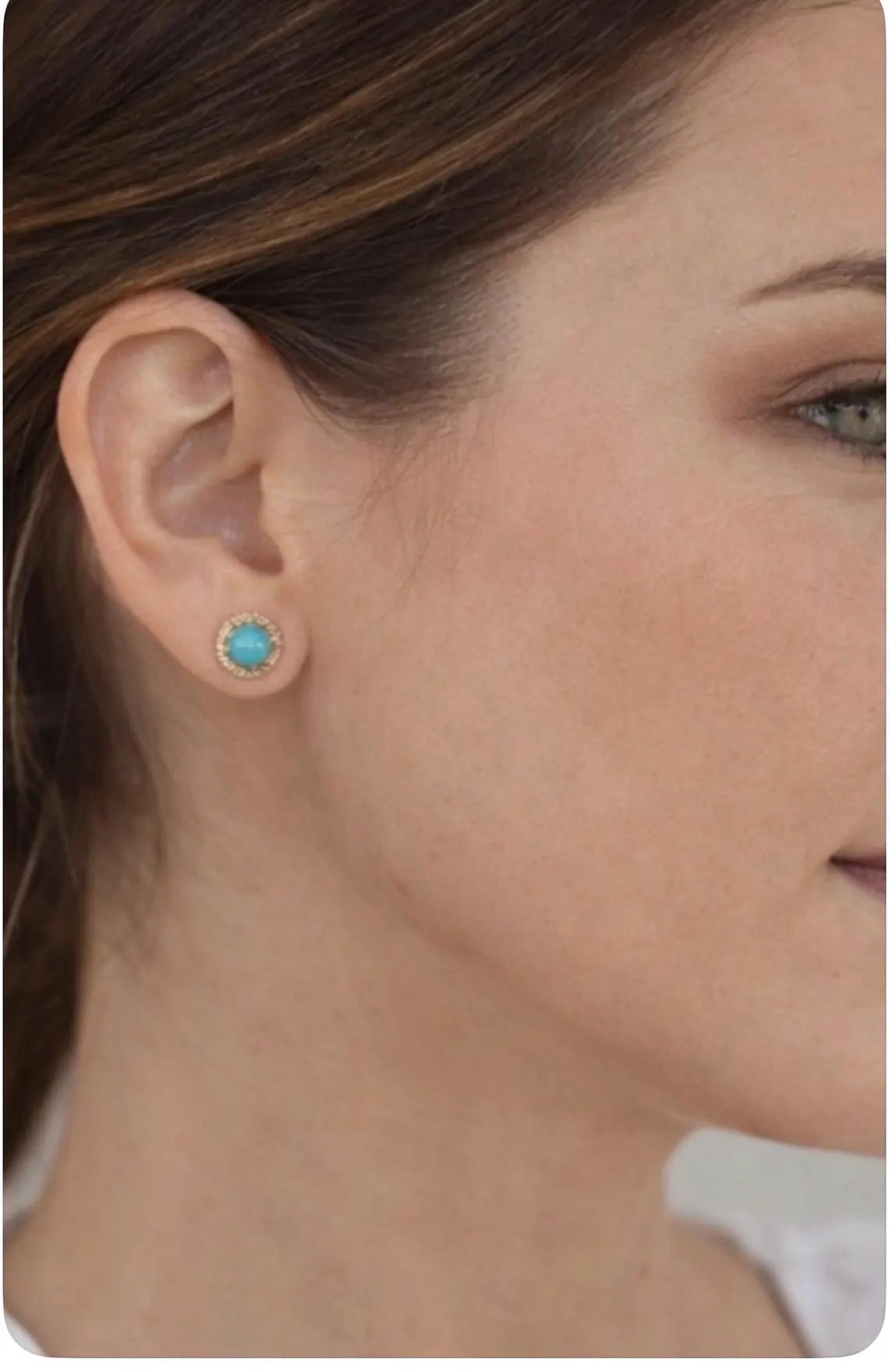 Diamond Stud Turquoise Earrings 14K Gold