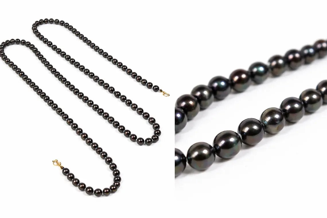 90cm Black Cultured Pearl Opera Length Necklace with 14ct Yellow Gold Clasp
