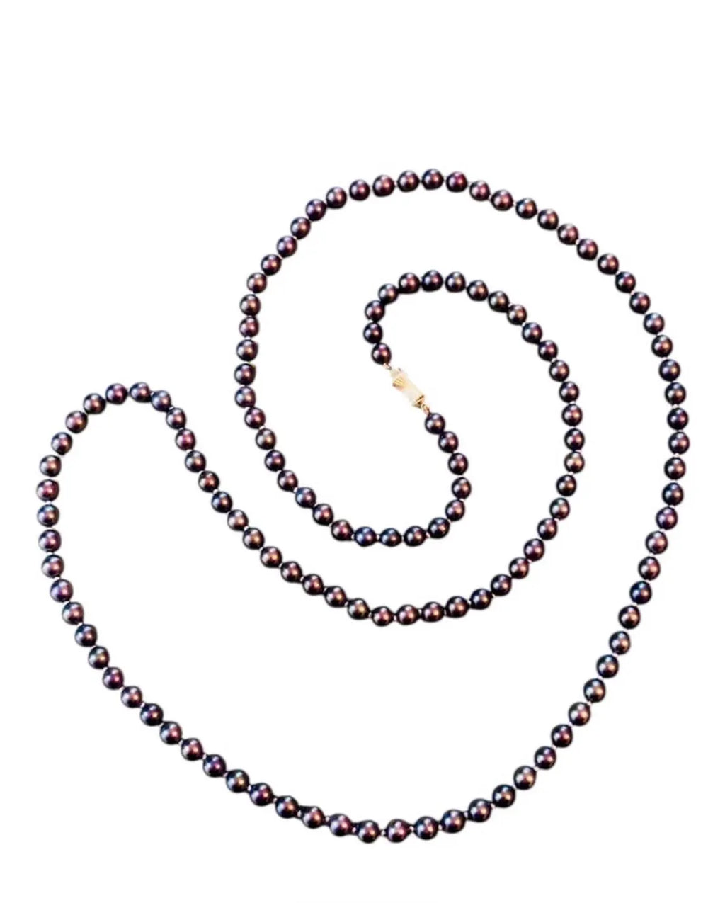 90cm Black Cultured Pearl Opera Length Necklace with 14ct Yellow Gold Clasp