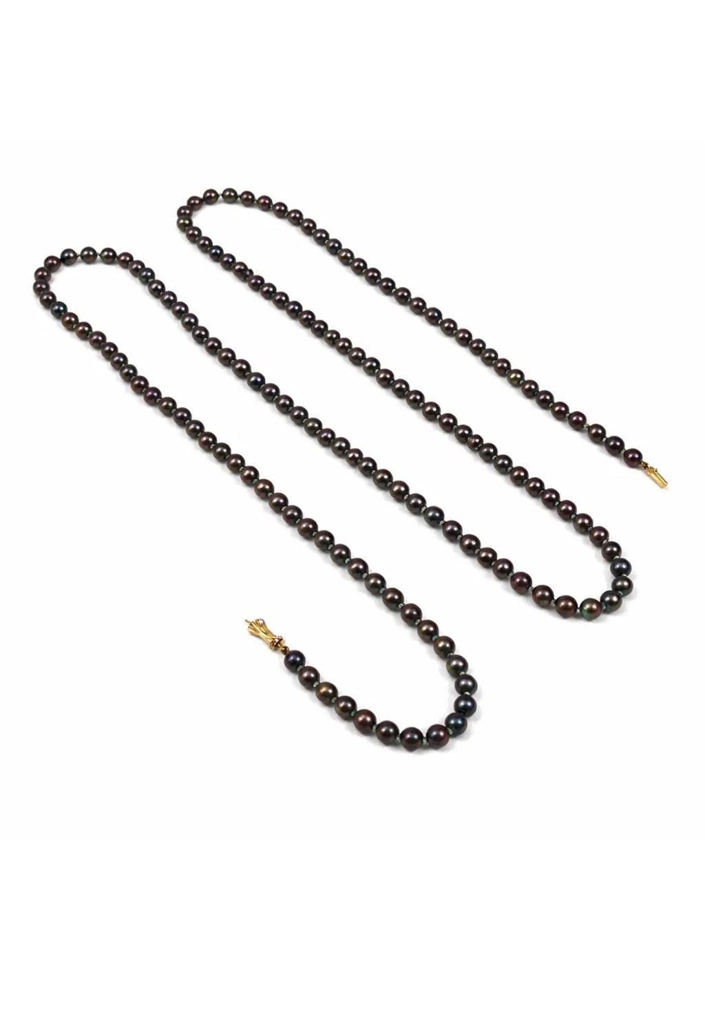 90cm Black Cultured Pearl Opera Length Necklace with 14ct Yellow Gold Clasp