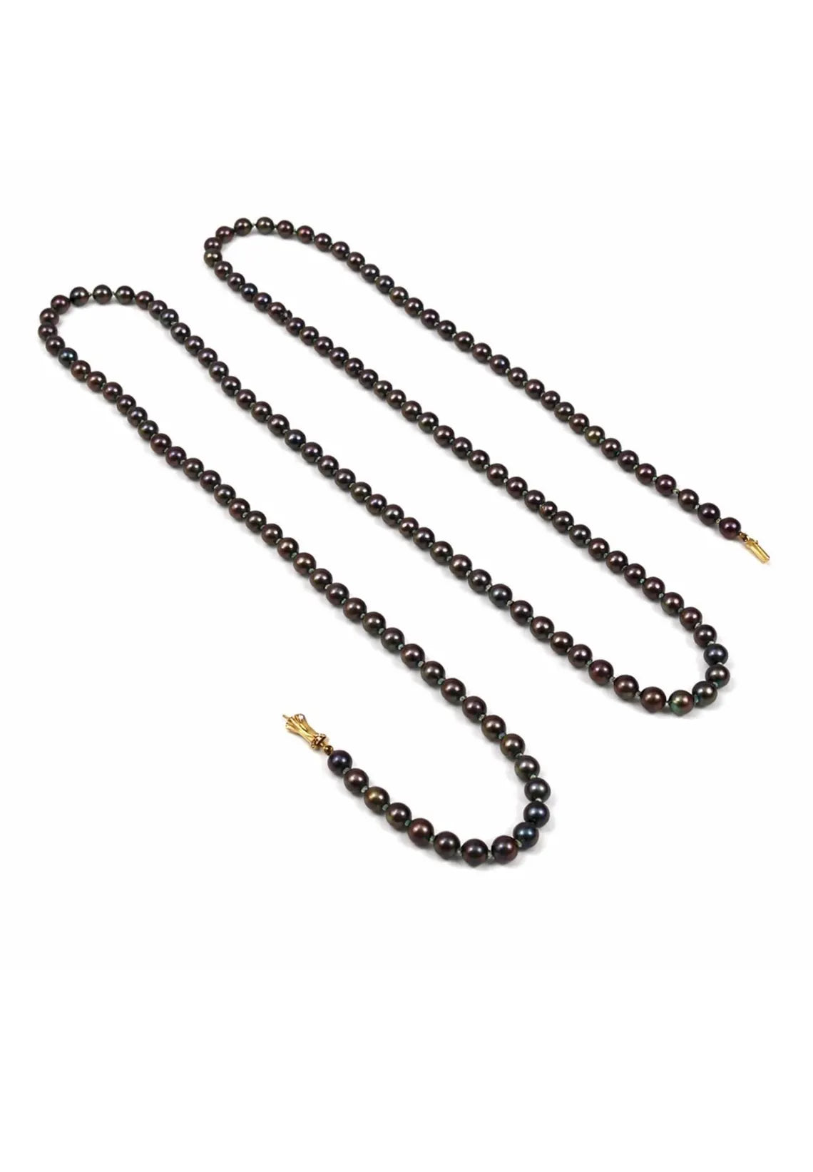 90cm Black Cultured Pearl Opera Length Necklace with 14ct Yellow Gold Clasp