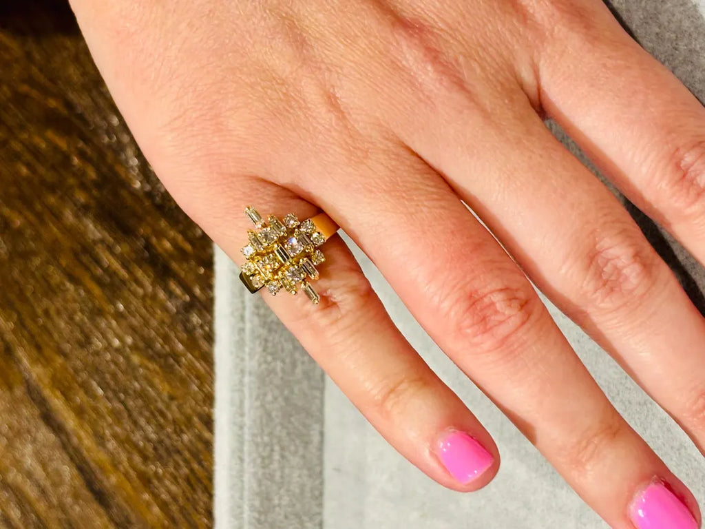 Cluster Dome Ring with Diamonds on 18K Gold