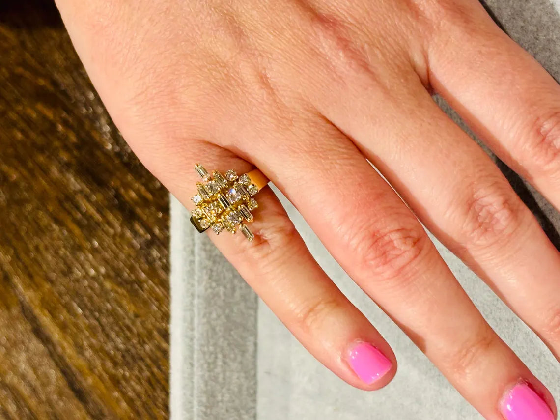 Cluster Dome Ring with Diamonds on 18K Gold