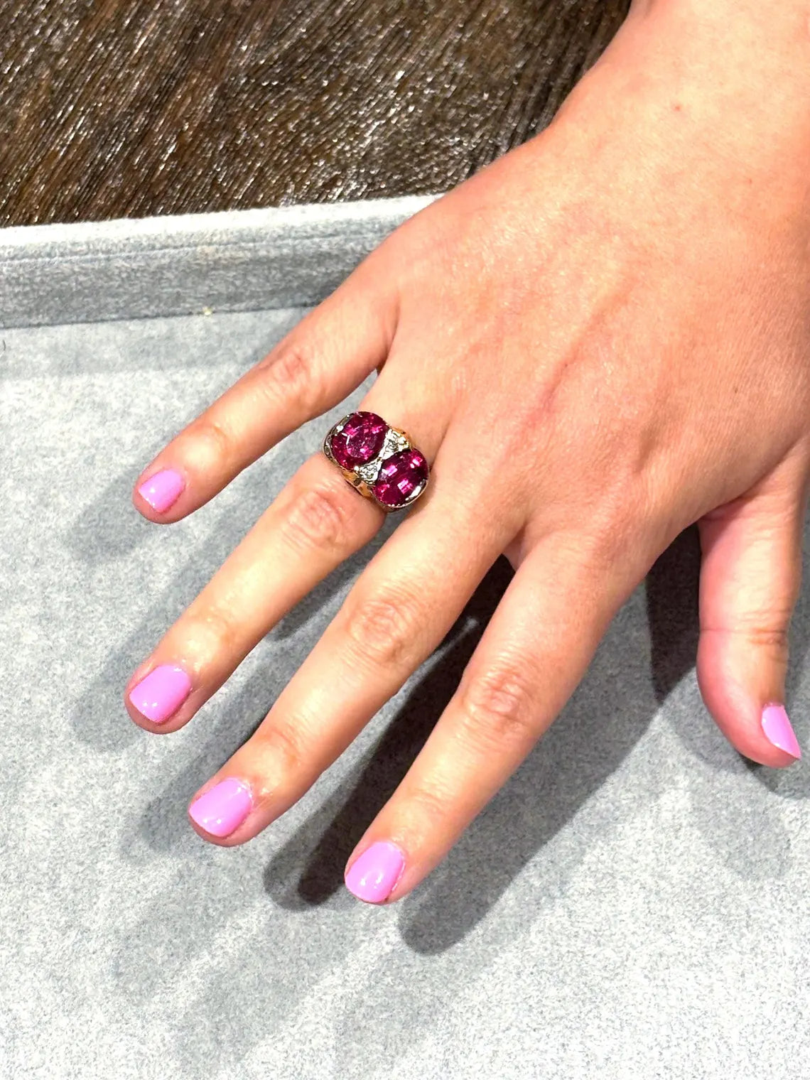 ART DECO STYLE Vintage Pink Tourmalines Diamonds & Sapphires Ring