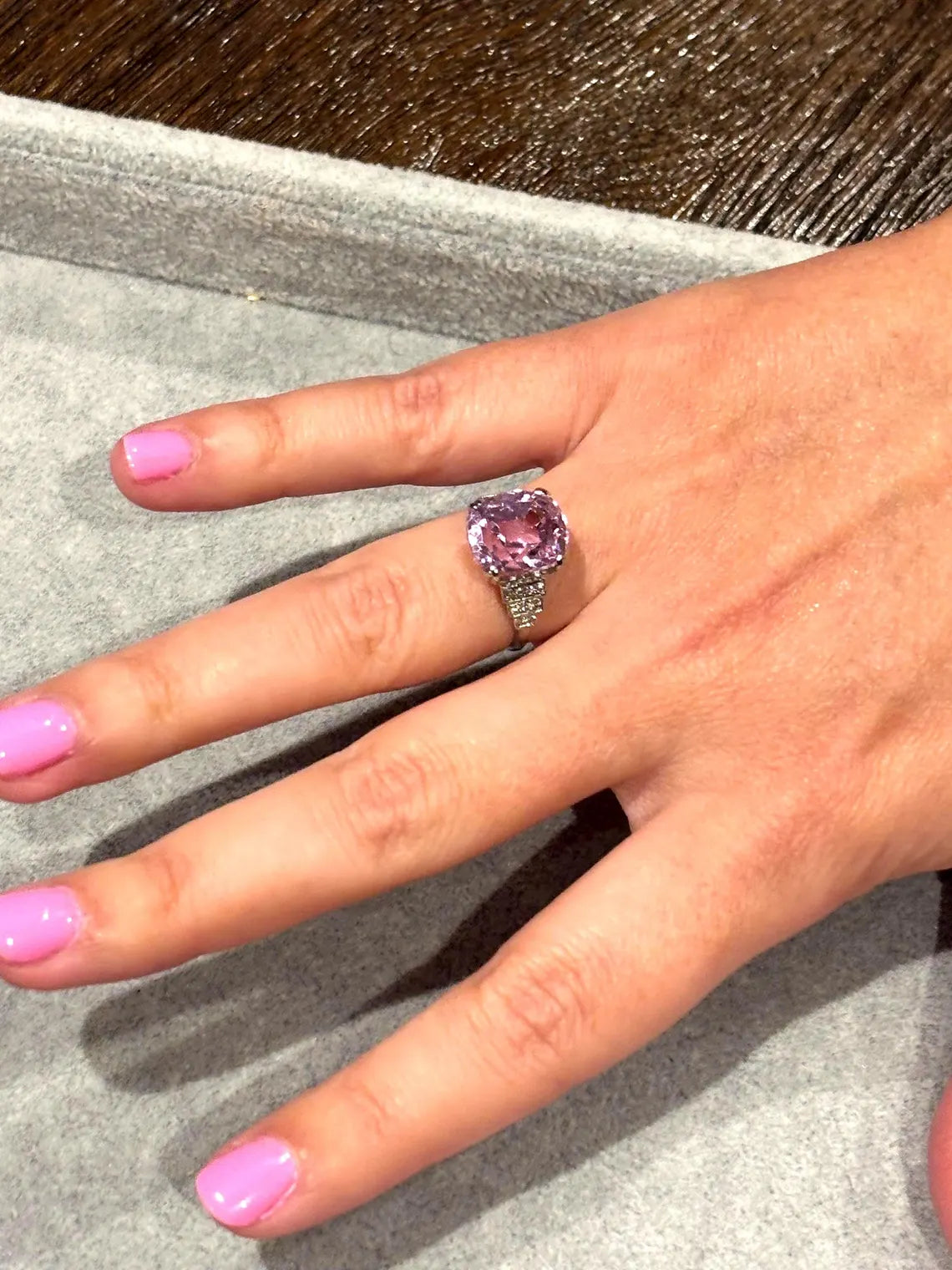 ART DECO Style 9.24 Carat KUNZITE Platinum Ring with Diamonds