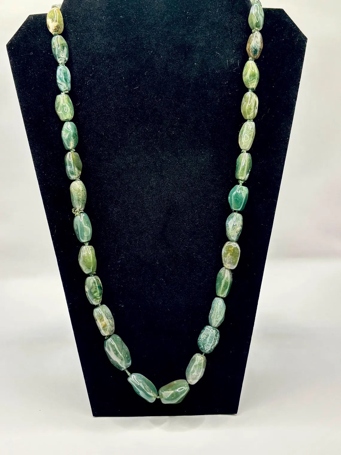 Vintage 1920s–40s Moss Agate Long Necklace