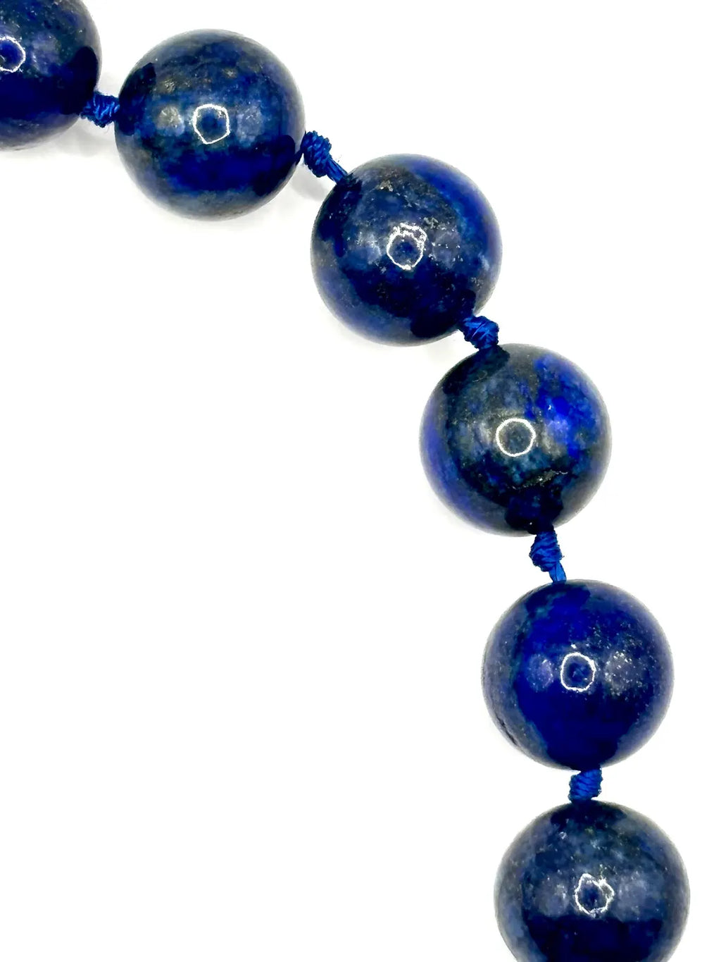 Large Lapis Lazuli Bead Necklace with Silver Magnetic Clasp, Late 20th Century