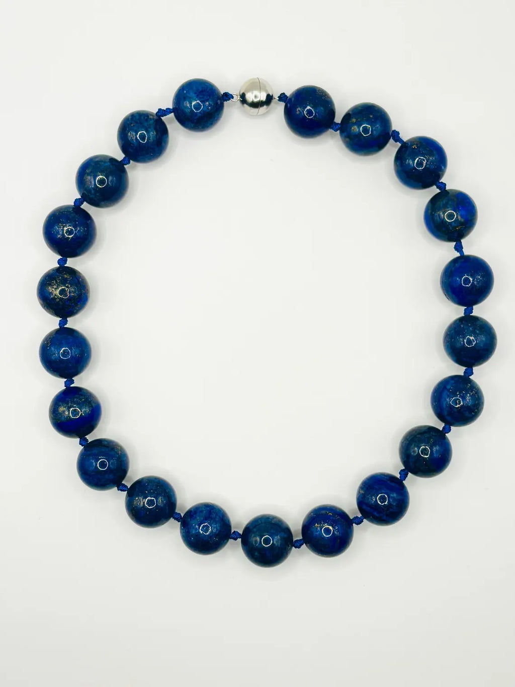 Large Lapis Lazuli Bead Necklace with Silver Magnetic Clasp, Late 20th Century