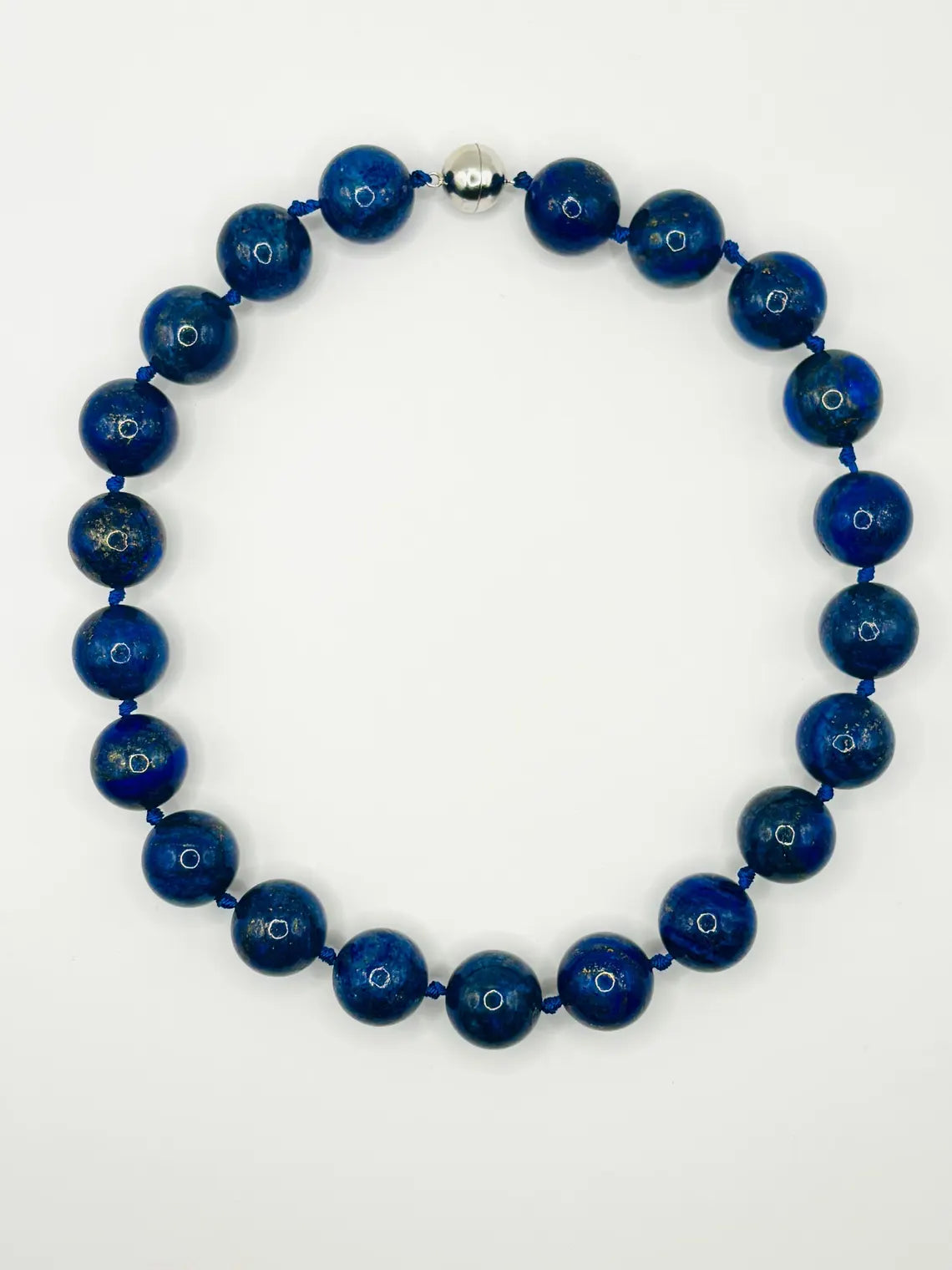 Large Lapis Lazuli Bead Necklace with Silver Magnetic Clasp, Late 20th Century