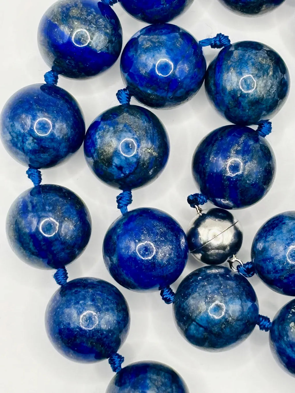 Large Lapis Lazuli Bead Necklace with Silver Magnetic Clasp, Late 20th Century