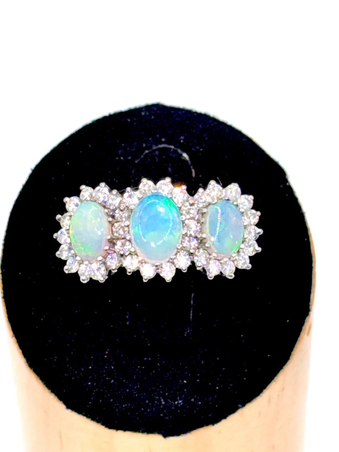 Victorian Style 18ct White Gold Opal Diamond Trilogy Ring 0.50ct