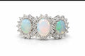 Victorian Style 18ct White Gold Opal Diamond Trilogy Ring 0.50ct
