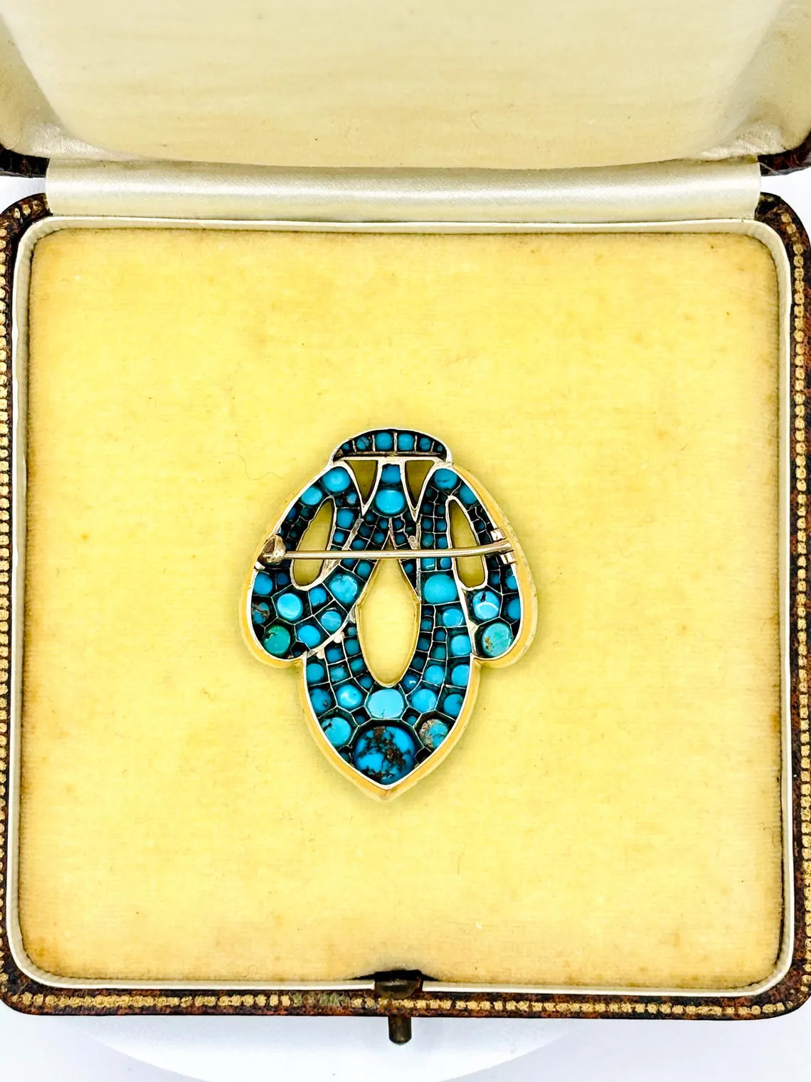 Antique Austro-Hungarian Turquoise Cluster Brooch Silver on 14k Gold, c.1880’s