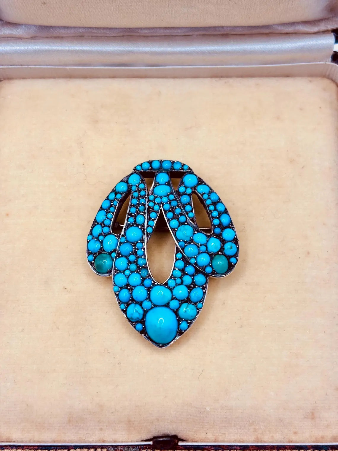 Antique Austro-Hungarian Turquoise Cluster Brooch Silver on 14k Gold, c.1880’s