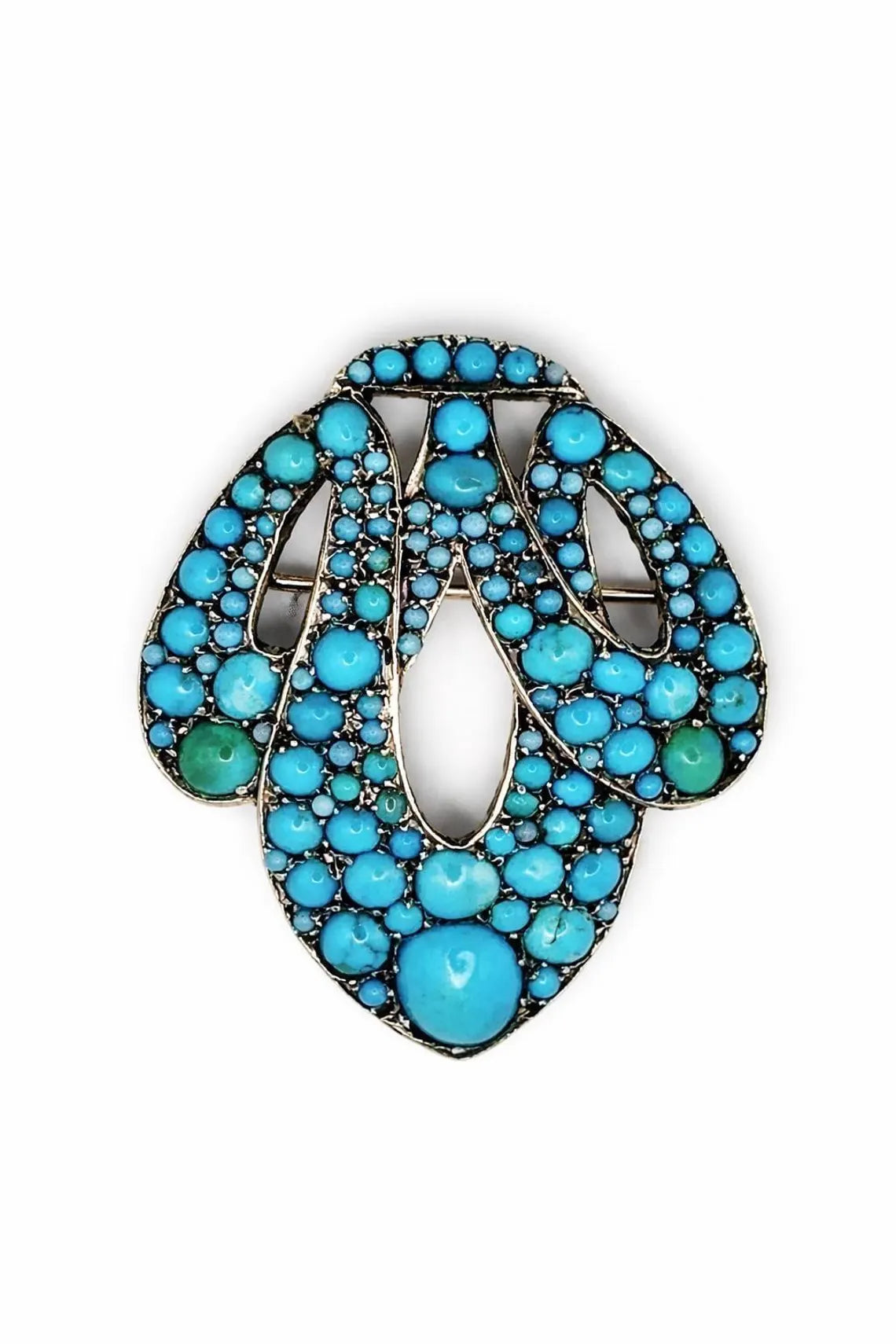Antique Austro-Hungarian Turquoise Cluster Brooch Silver on 14k Gold, c.1880’s