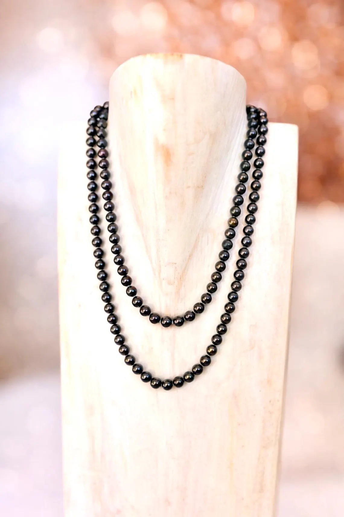 90cm Black Cultured Pearl Opera Length Necklace with 14ct Yellow Gold Clasp