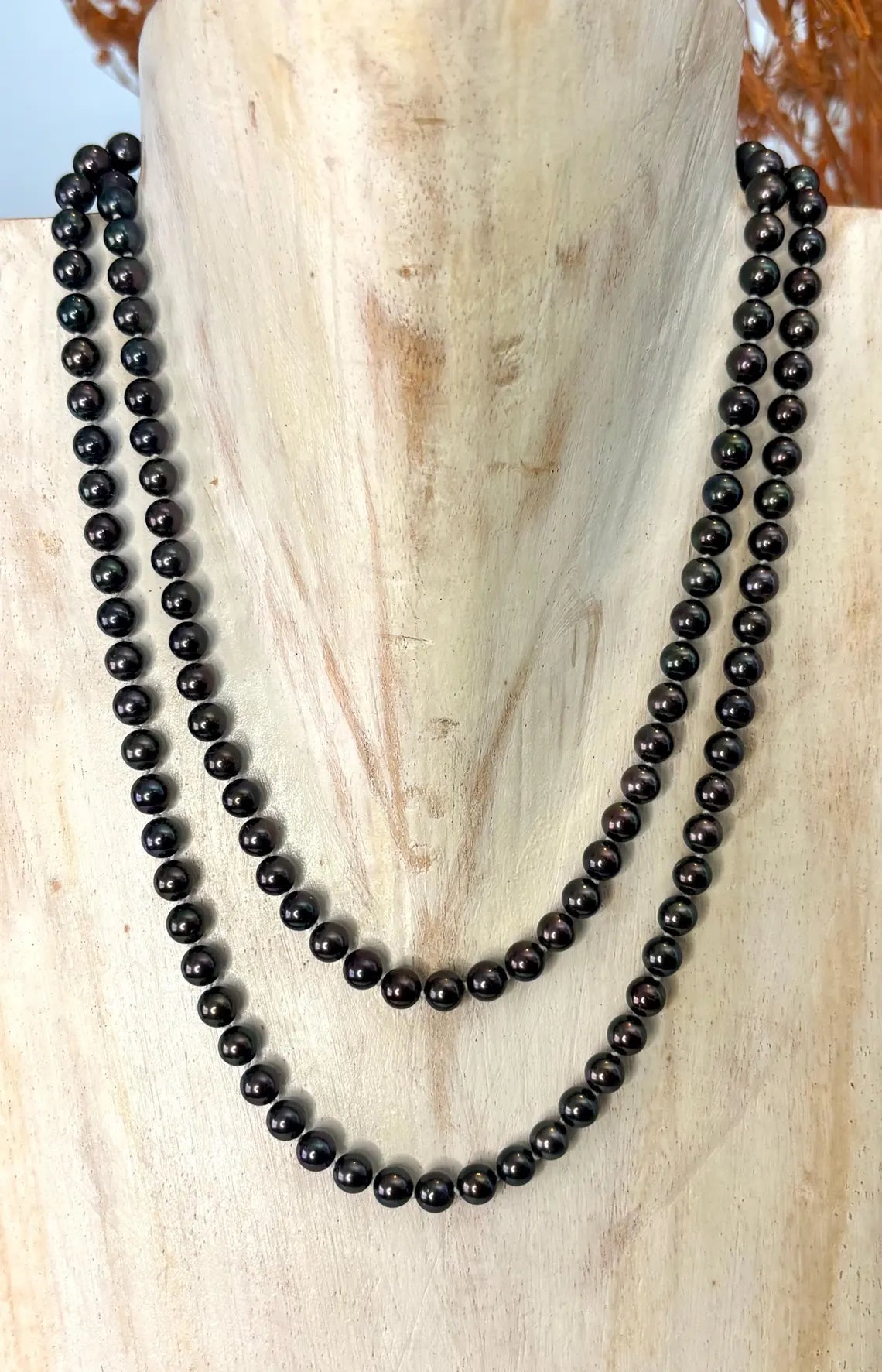 90cm Black Cultured Pearl Opera Length Necklace with 14ct Yellow Gold Clasp