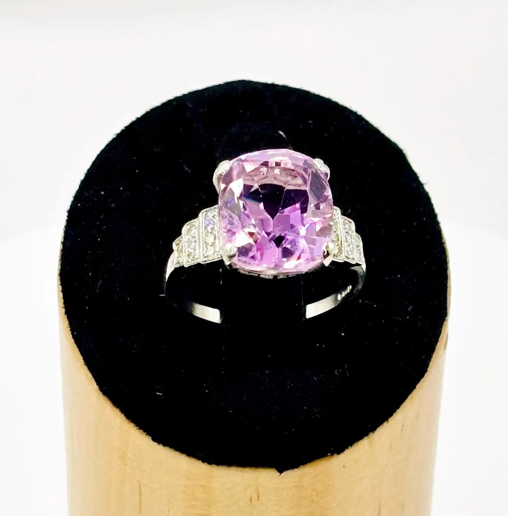 ART DECO Style 9.24 Carat KUNZITE Platinum Ring with Diamonds