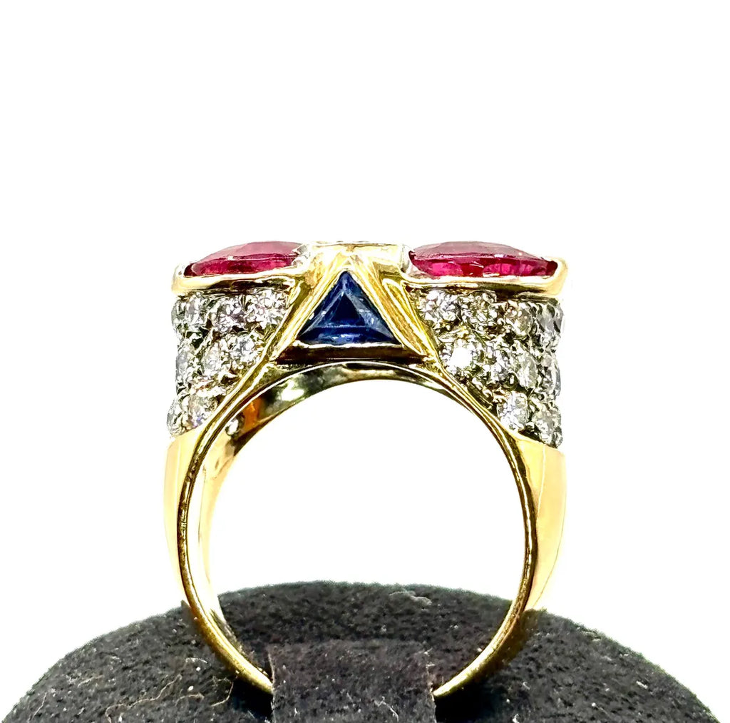ART DECO STYLE Vintage Pink Tourmalines Diamonds & Sapphires Ring