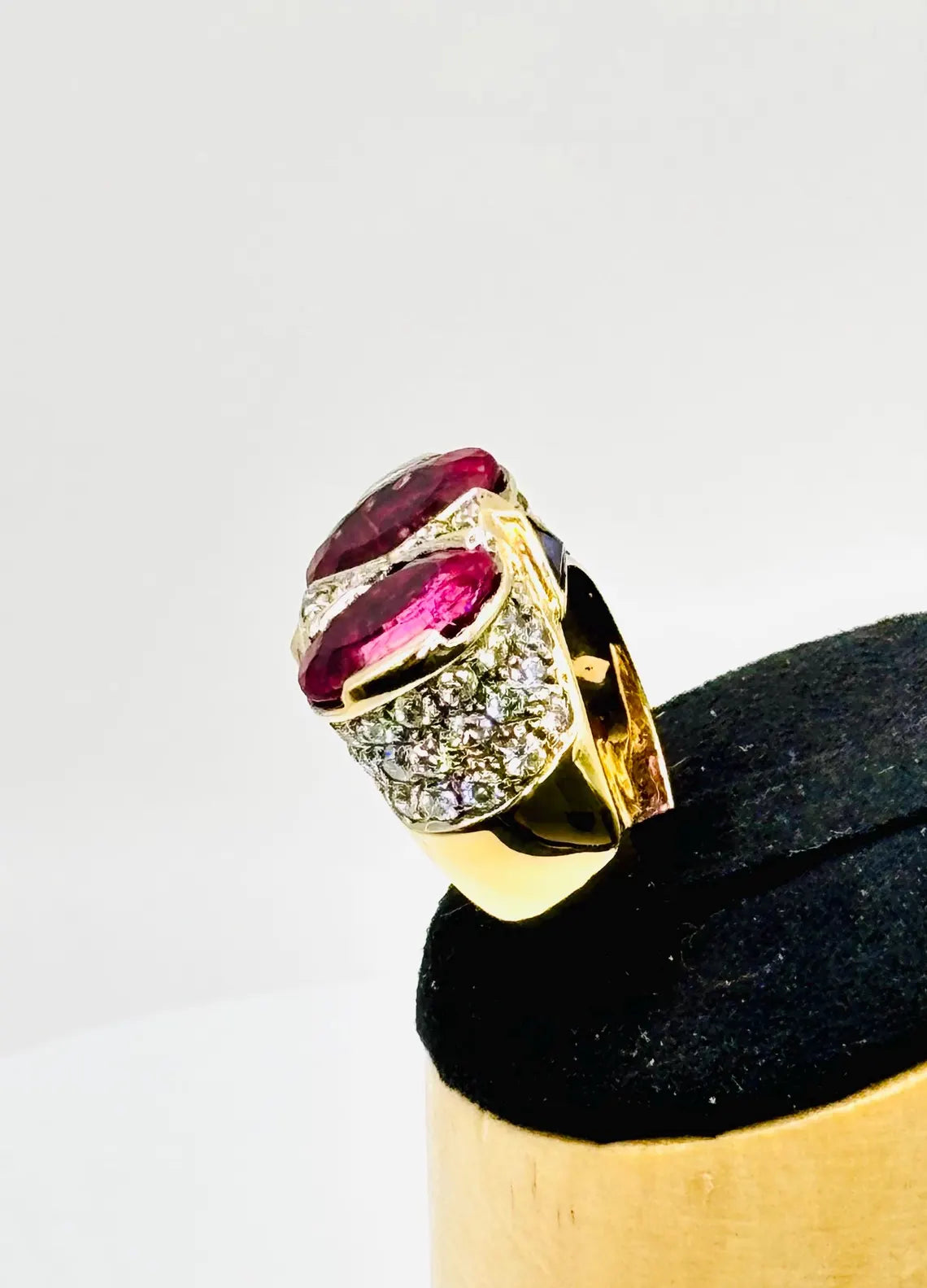 ART DECO STYLE Vintage Pink Tourmalines Diamonds & Sapphires Ring