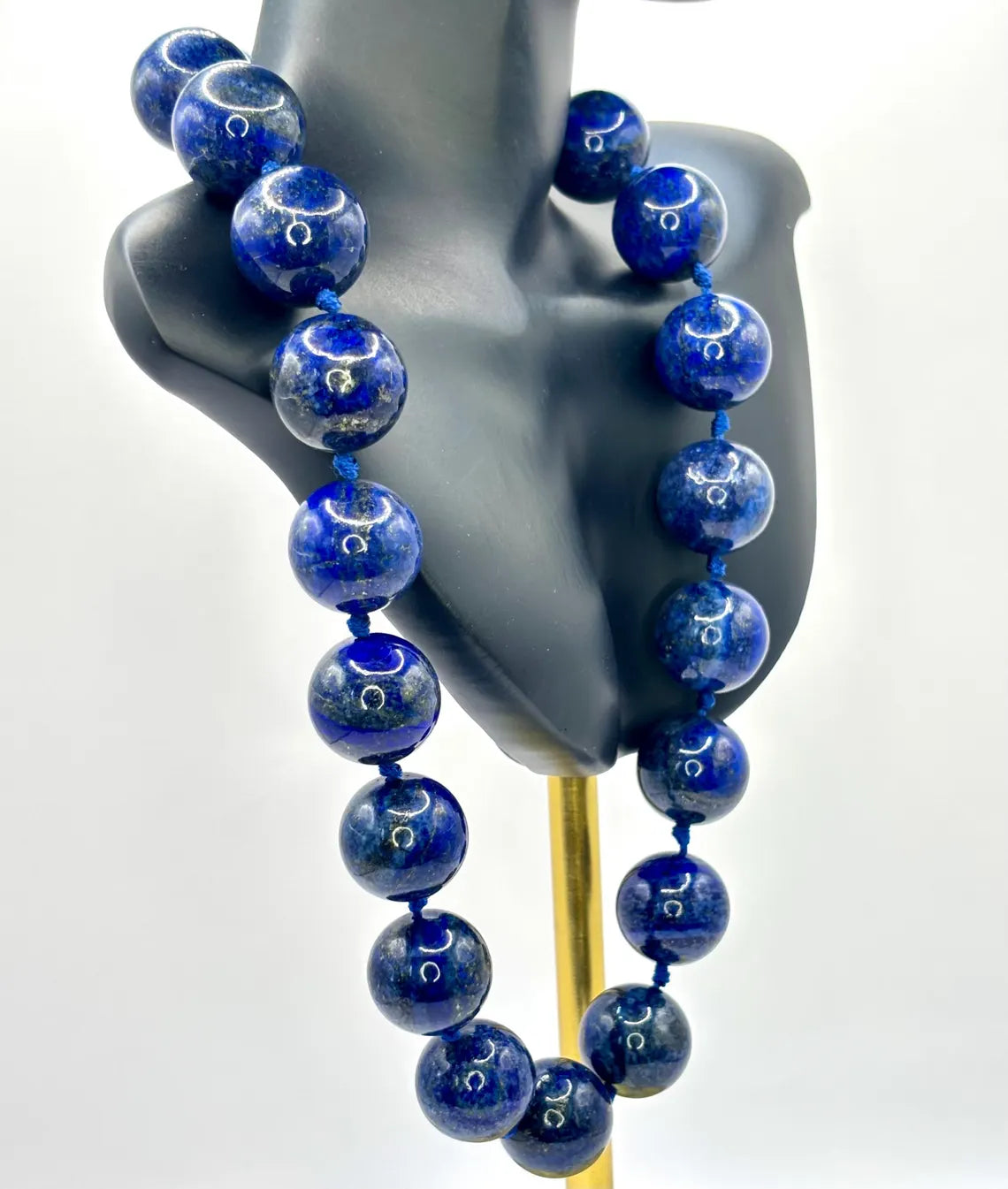 Large Lapis Lazuli Bead Necklace with Silver Magnetic Clasp, Late 20th Century