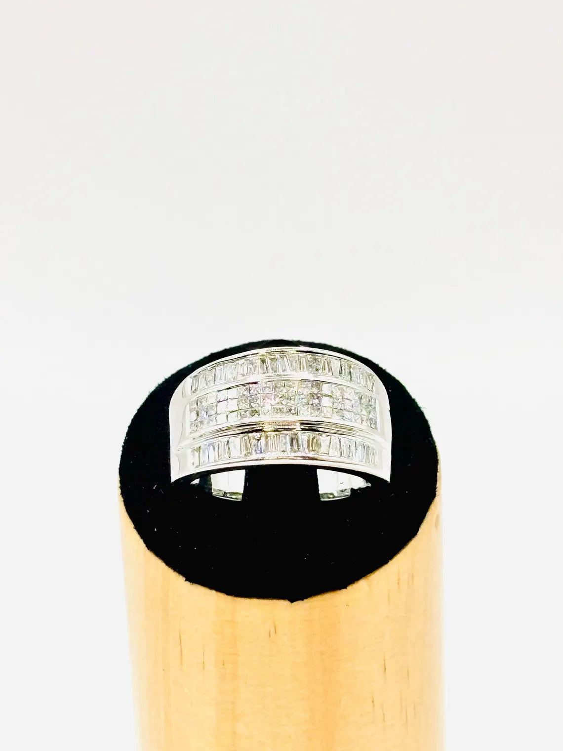 18K White Gold 1.25 Carat Diamond Baguette and Brilliant Wide Band Ring, 15.3g