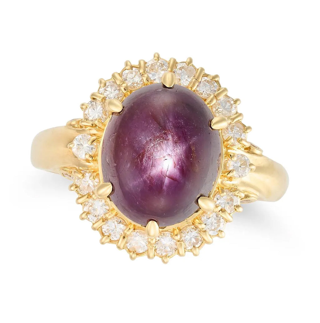 Large 8.50ct Natural Unheated Star Ruby Diamond Cluster Ring, GCS Certified, 18k Gold