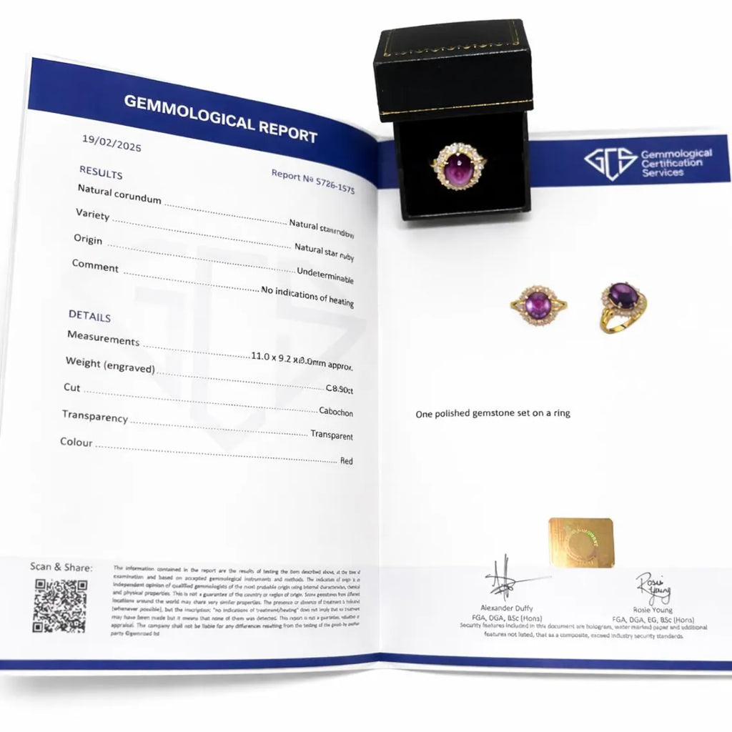 Large 8.50ct Natural Unheated Star Ruby Diamond Cluster Ring, GCS Certified, 18k Gold